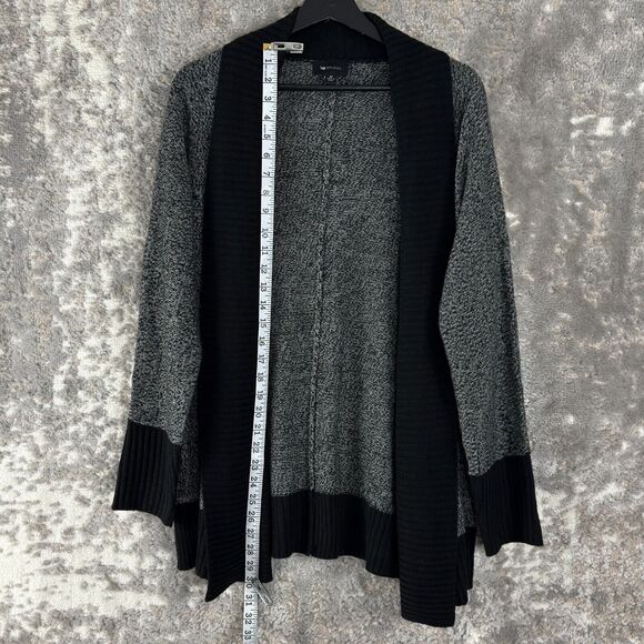 AB Studio Size M OpenFront Casual Sweater Gray Black Long Sleeve Outdoor - Picture 2 of 8